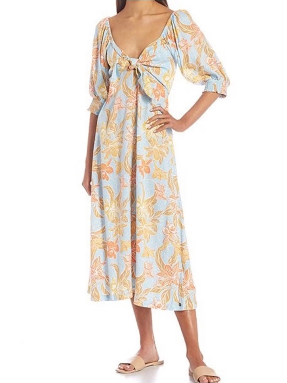 Roxy Evening Delight Tie Bow Midi Dress